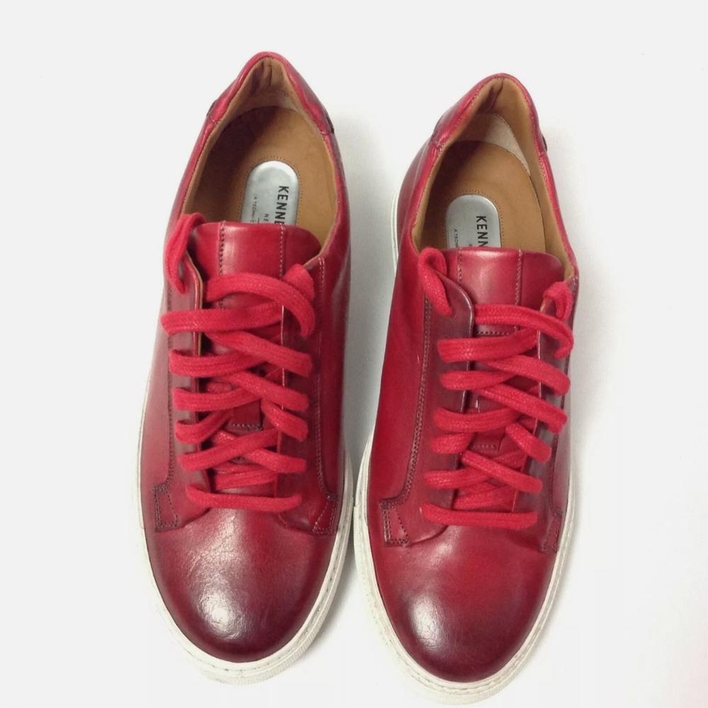 $200 Kenneth Cole Men's Sneaker Shoe Size 71/2 7.5 Red Made in Italy Lace Up